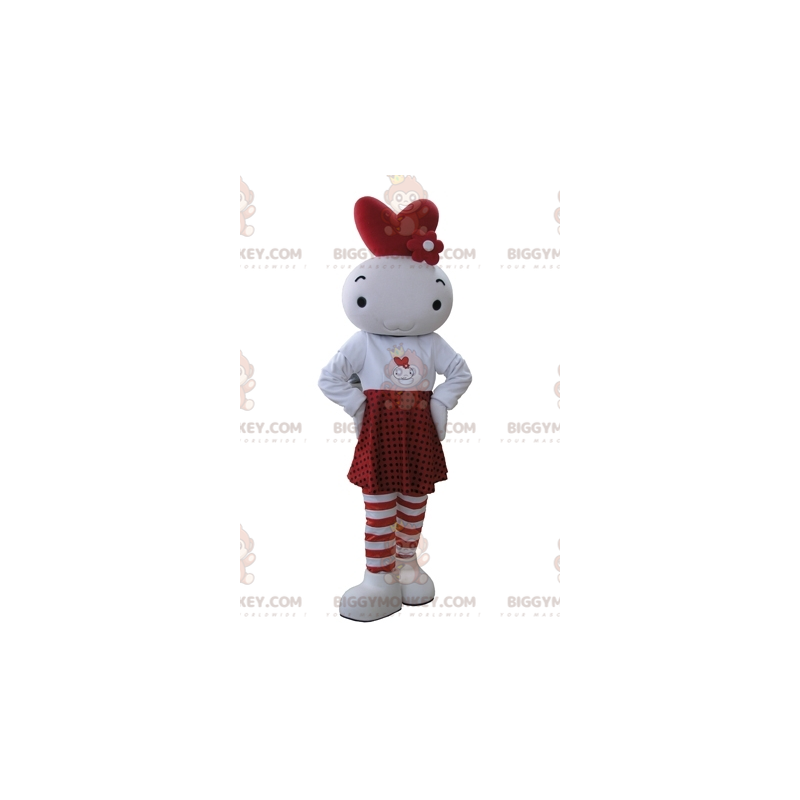 BIGGYMONKEY™ Hvid og rød dukke snemandsmaskotkostume -