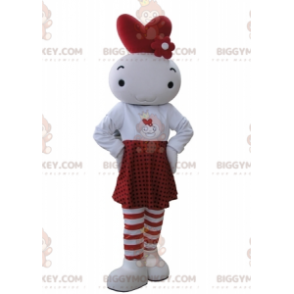 BIGGYMONKEY™ valkoinen ja punainen nuken lumiukon maskottiasu -