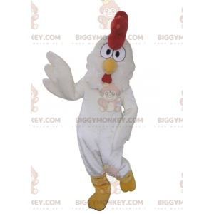 Costume de mascotte BIGGYMONKEY™ de coq de poule blanche géante