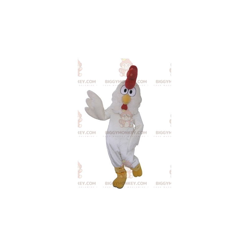 Costume de mascotte BIGGYMONKEY™ de coq de poule blanche géante