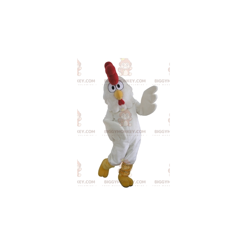 Costume de mascotte BIGGYMONKEY™ de coq de poule blanche géante