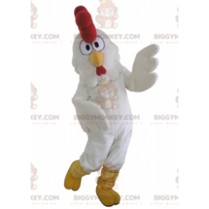 Costume de mascotte BIGGYMONKEY™ de coq de poule blanche géante