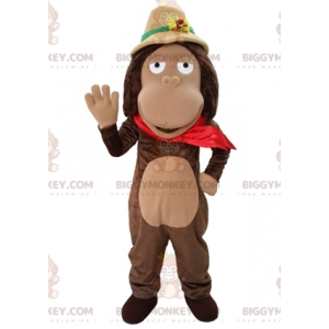 Brown Monkey BIGGYMONKEY™ Mascot Costume with Explorer Hat -