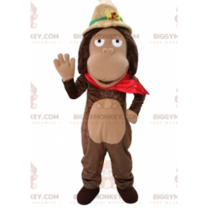 Brown Monkey BIGGYMONKEY™ Mascot Costume with Explorer Hat -