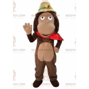 Brun apa BIGGYMONKEY™ maskotdräkt med Explorer-hatt -