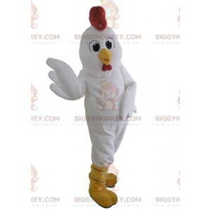Costume de mascotte BIGGYMONKEY™ de poule blanche géante.