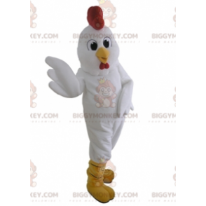 Kæmpe hvid høne BIGGYMONKEY™ maskotkostume. Hane BIGGYMONKEY™