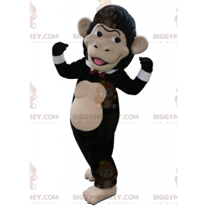 BIGGYMONKEY™ Mascottekostuum zwart en beige aap met vlinderdas