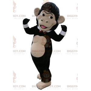 BIGGYMONKEY™ maskottiasu, musta ja beige apina rusetilla -