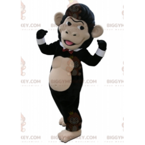 BIGGYMONKEY™ Mascottekostuum zwart en beige aap met vlinderdas