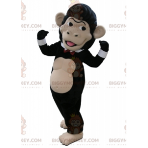 BIGGYMONKEY™ maskottiasu, musta ja beige apina rusetilla -