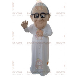 Pope BIGGYMONKEY™ Mascot Costume in White Religious Attire -