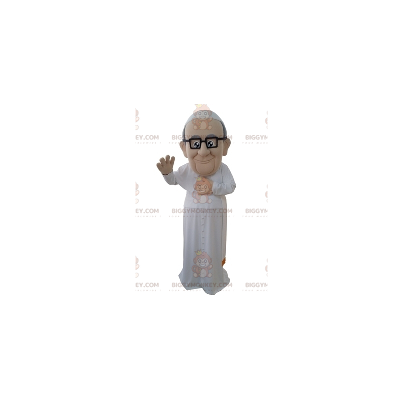 Pope BIGGYMONKEY™ Mascot Costume in White Religious Attire -