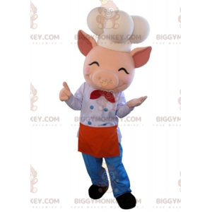 BIGGYMONKEY™ mascottekostuum roze varken in chef-kokoutfit -