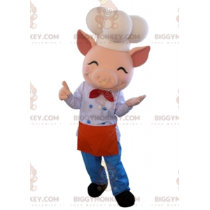 Traje de mascote BIGGYMONKEY™ Porco rosa com roupa de chef –
