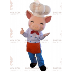 BIGGYMONKEY™ Maskottchenkostüm Rosa Schwein im Kochoutfit -