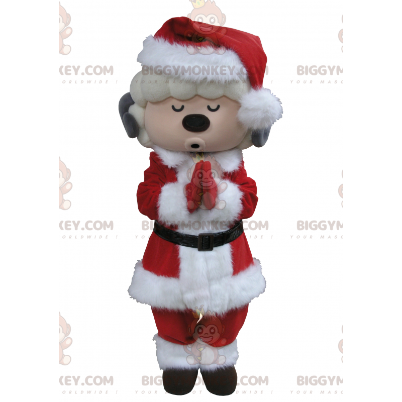 BIGGYMONKEY™ hvid og grå gedemaskotkostume i julemandstøj -