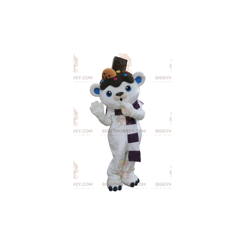 Kostým maskota BIGGYMONKEY™ bílého a modrého medvídka s