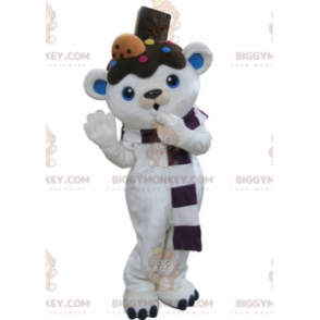 Traje de mascote BIGGYMONKEY™ de ursinho de pelúcia branco e
