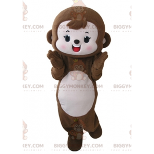 Roztomilý a roztomilý kostým maskota hnědé a růžové opice