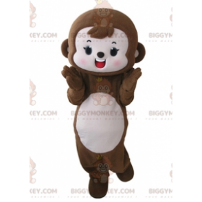 Bonito y entrañable disfraz de mascota mono marrón y rosa