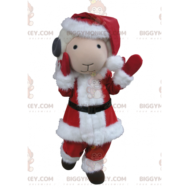 BIGGYMONKEY™ White and Gray Goat Mascot Costume in Santa Outfit