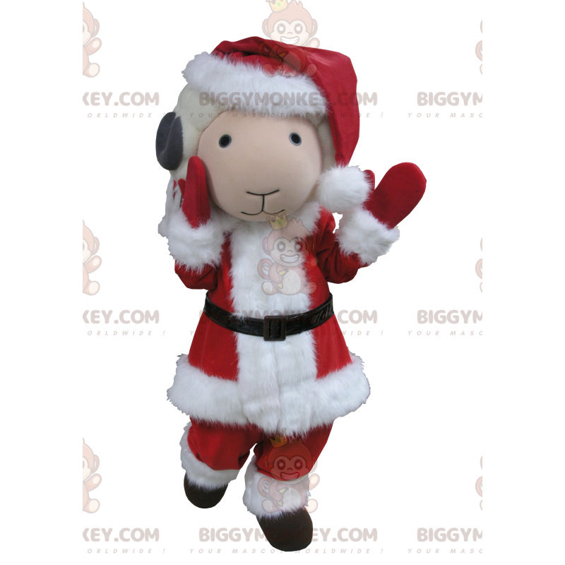 Kostým maskota BIGGYMONKEY™ bílé a šedé kozy v Santa Outfitu –