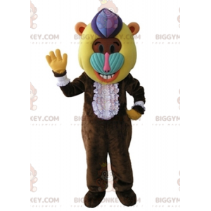 BIGGYMONKEY™ Ruskea paviaina-apinan maskottiasu värikkäällä