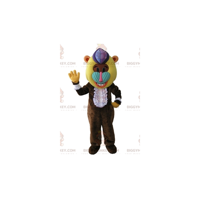BIGGYMONKEY™ Brun bavian-abe-maskotkostume med farverigt hoved
