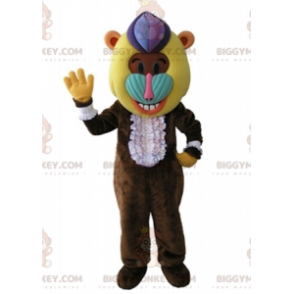 BIGGYMONKEY™ Braunes Pavian-Affen-Maskottchen-Kostüm mit buntem