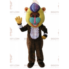 BIGGYMONKEY™ Καφέ μασκότ μαϊμού μαϊμού με πολύχρωμο κεφάλι -