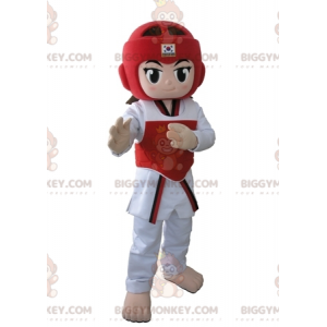 BIGGYMONKEY™ maskotdräkt taekwendoka tjej i taekwondo outfit -