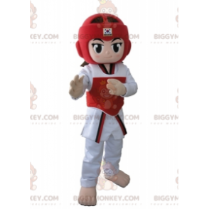 BIGGYMONKEY™ disfraz de mascota taekwendoka chica con traje de