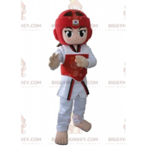BIGGYMONKEY™ maskotti asu taekwendoka tyttö taekwondo-asussa -