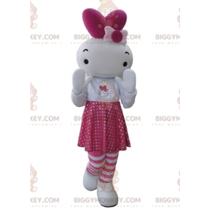 Costume mascotte BIGGYMONKEY™ bambola coniglio rosa e bianco -