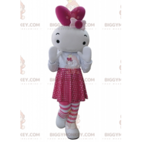 Roze en witte konijnenpop BIGGYMONKEY™ mascottekostuum -