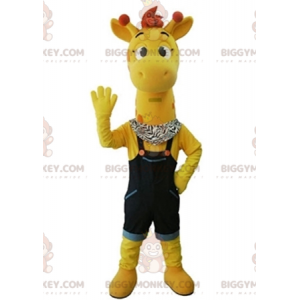 BIGGYMONKEY™ Mascottekostuum gele giraf met blauwe overall -