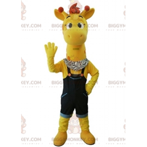 BIGGYMONKEY™ Maskotdräkt Gul giraff med blå overall -