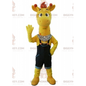 BIGGYMONKEY™ Mascot Costume Yellow Giraffe With Blue Overalls -