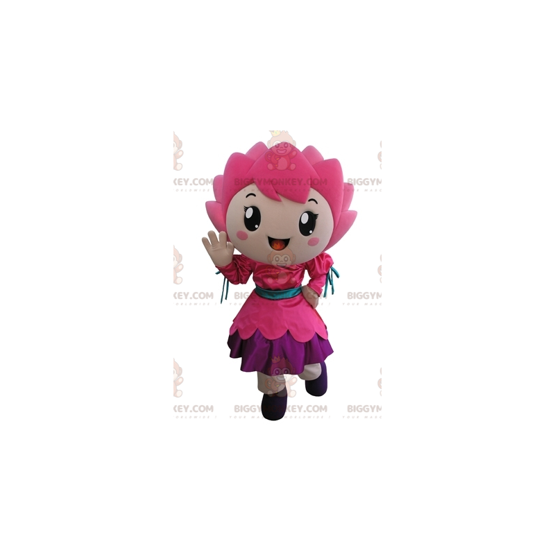 Fantasia de mascote BIGGYMONKEY™ com flor rosa menina