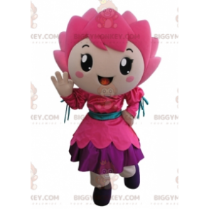 Disfraz de niña sonriente con flor rosa BIGGYMONKEY™ -