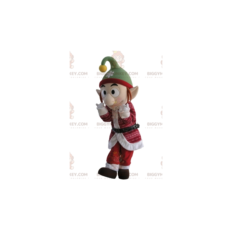 BIGGYMONKEY™ Elfmascottekostuum in kerstoutfit met puntige oren