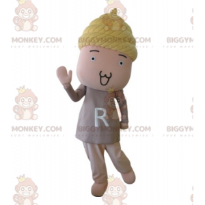 Fantasia de mascote BIGGYMONKEY™ boneca rosa com cabelo amarelo