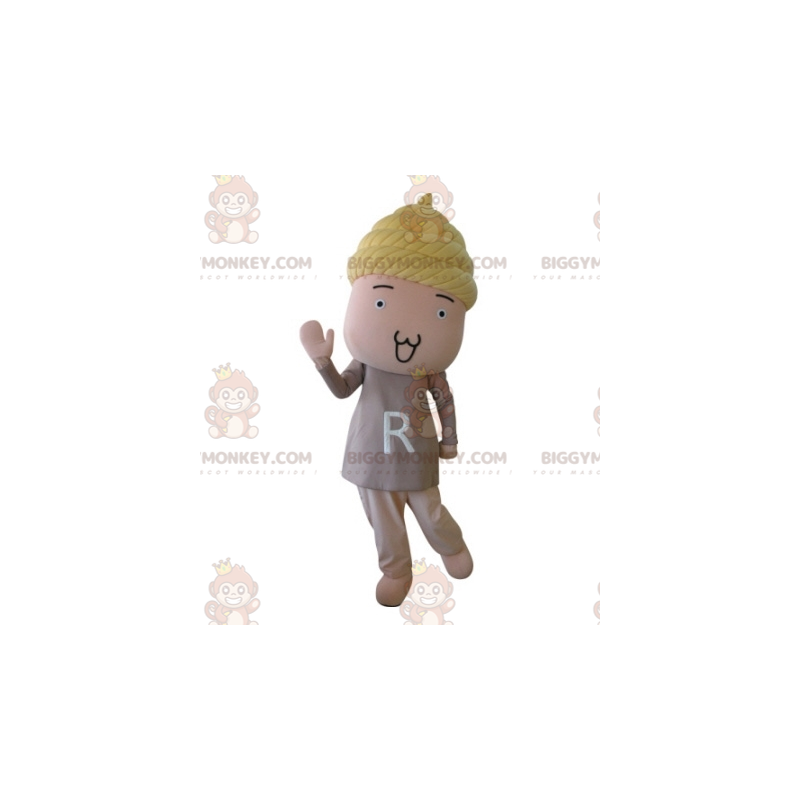BIGGYMONKEY™ Mascot Costume Baby Doll Pink with Yellow Hair -