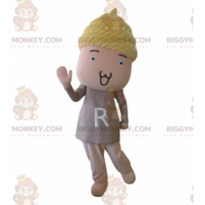 BIGGYMONKEY™ Mascot Costume Baby Doll Pink with Yellow Hair –