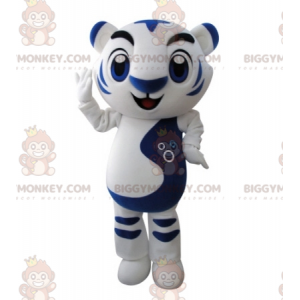 Bardzo udany kostium maskotki z białym i niebieskim tygrysem