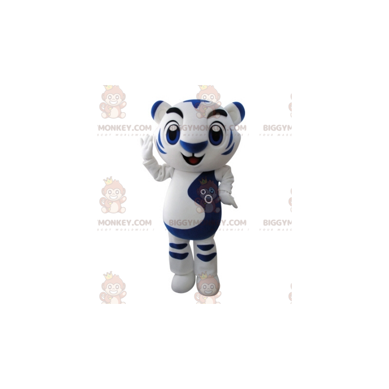 Mycket framgångsrik vit och blå tiger BIGGYMONKEY™ maskotdräkt