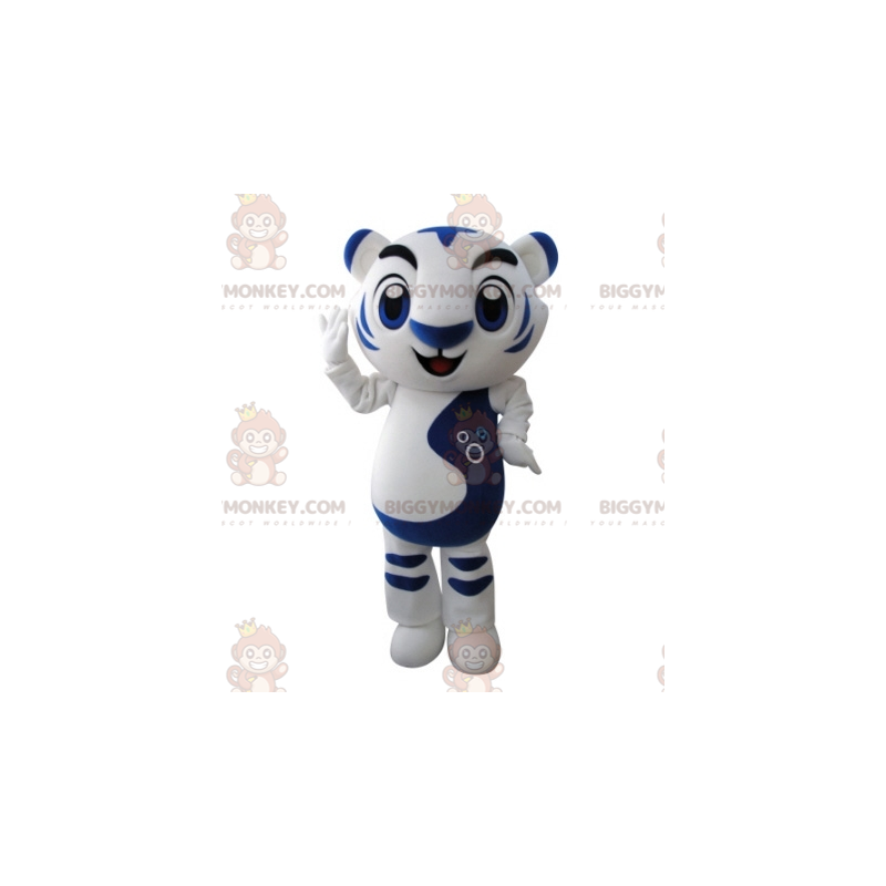 Very Successful White and Blue Tiger BIGGYMONKEY™ Mascot