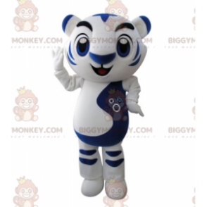 Mycket framgångsrik vit och blå tiger BIGGYMONKEY™ maskotdräkt