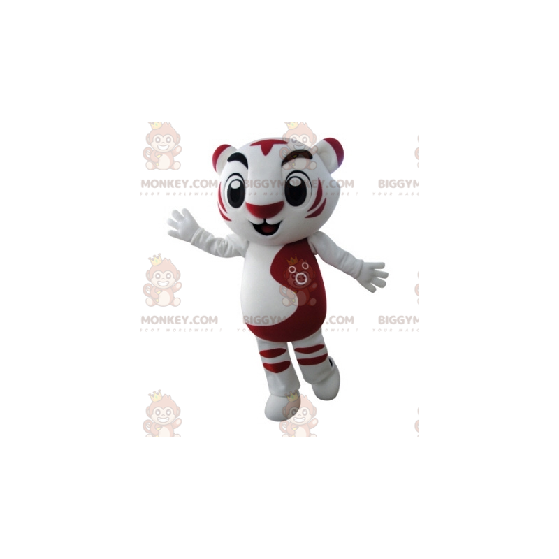 Traje de mascote BIGGYMONKEY™ de tigre branco e vermelho de